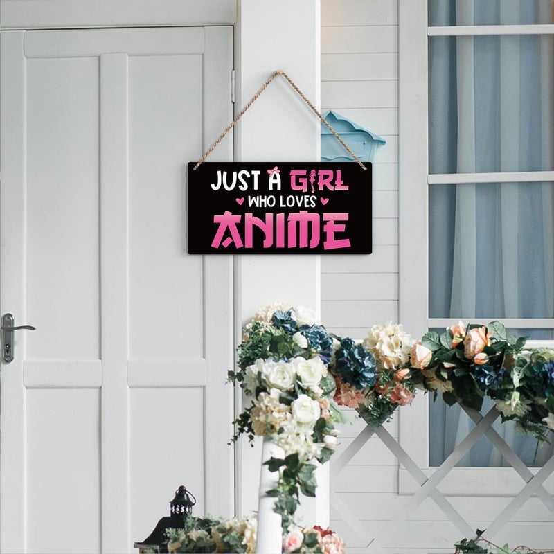 BELLOWDEER Anime Wall Decor Anime Room Decor Anime Gifts for Girls Anime Gifts for Women, Just a Girl Who Loves Anime Wooden Sign Wall Art Decor for Farmhouse Home Porch Bedroom Living Room Office Party - Image 3